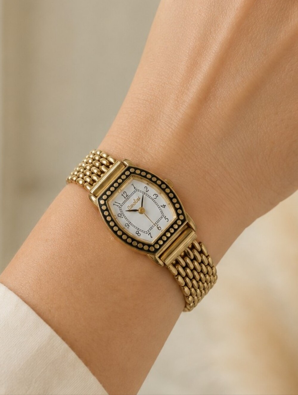 Carolee Gold Tone Crystal Bezel Bracelet Quartz Watch